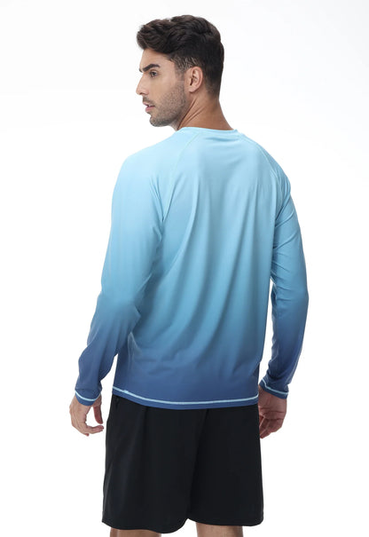 Summer Men's Long Sleeve T-Shirt UPF 50+ Rash Guard Gradient Shirt for Sport Fishing Hiking Workout Outdoor Pullover Shirt