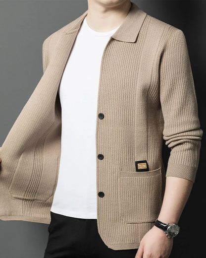 High-Quality Men's Knitted Cardigans Solid Color Simple Business Lapel Knitwear Coat Man Autumn New Long Sleeves Sweater Jacket