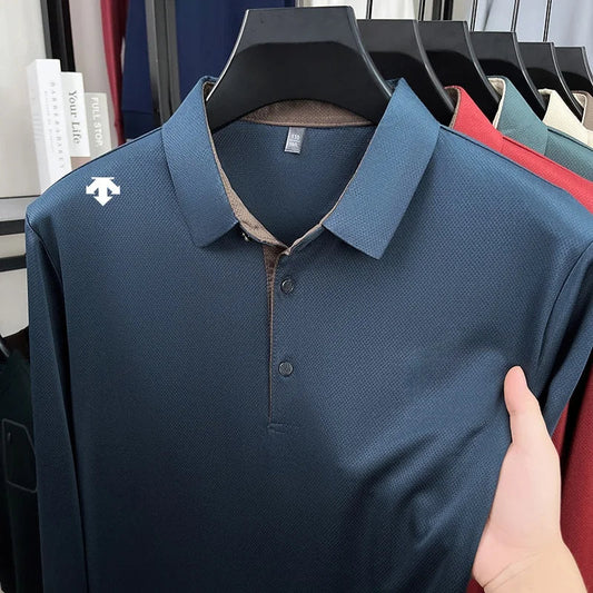 Autumn Hot Sales New Men's Polo Shirt High Quality Lapel Exquisite Print Long Sleeve T-Shirt Wrinkle Resistant Business Menswear