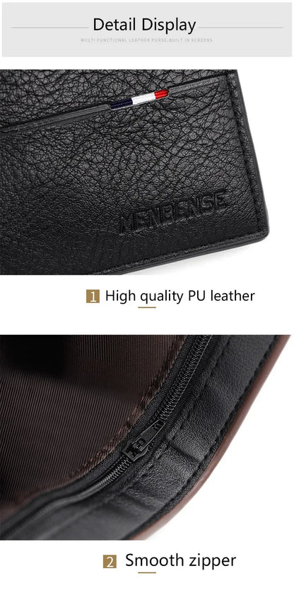 Slim Men's Wallet - New Short Zipper Design, Card & Photo Holder, Simple Coin Pocket - High - Quality PU Leather