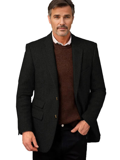 Vintage Men's Herringbone Tweed Blazer Notch Lapel 2 Button Slim Fit Suit Jacket Casual Business for Office Wedding Daily Wear