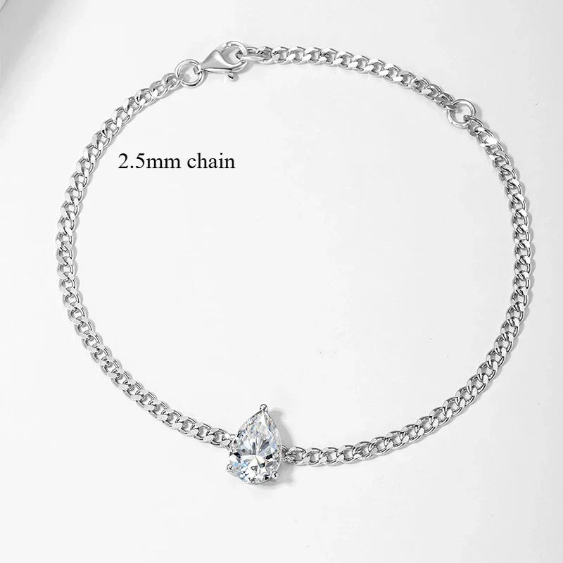1CT 2CT 3CT Pear Cut Adjustable Moissanite Bracelets for Women Dainty Bridal Jewelry Lab Diamond Chain Pure 925 Silver