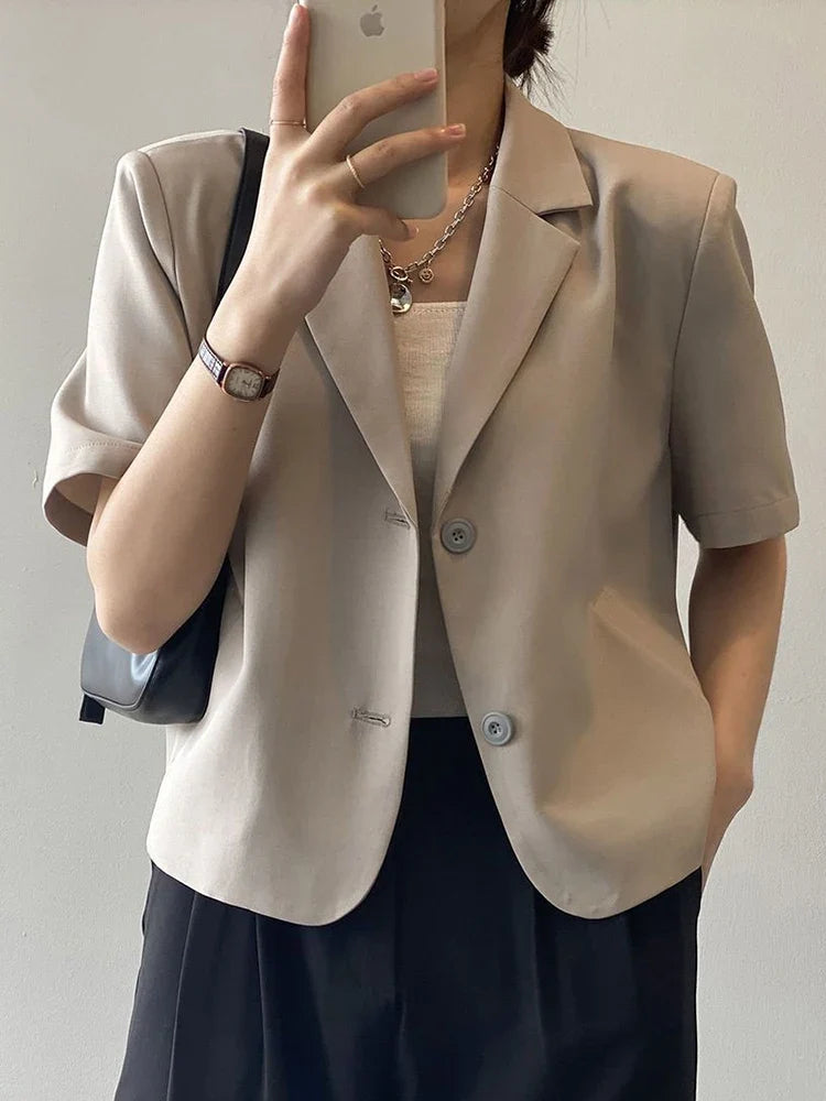 Elegant Casual Blazers Women Short Sleeve Loose S-3Xl Suit Coat Tops Korean Summer Fashion Solid Sweet Simple Blazers New