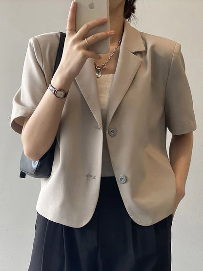 Elegant Casual Blazers Women Short Sleeve Loose S-3Xl Suit Coat Tops Korean Summer Fashion Solid Sweet Simple Blazers New