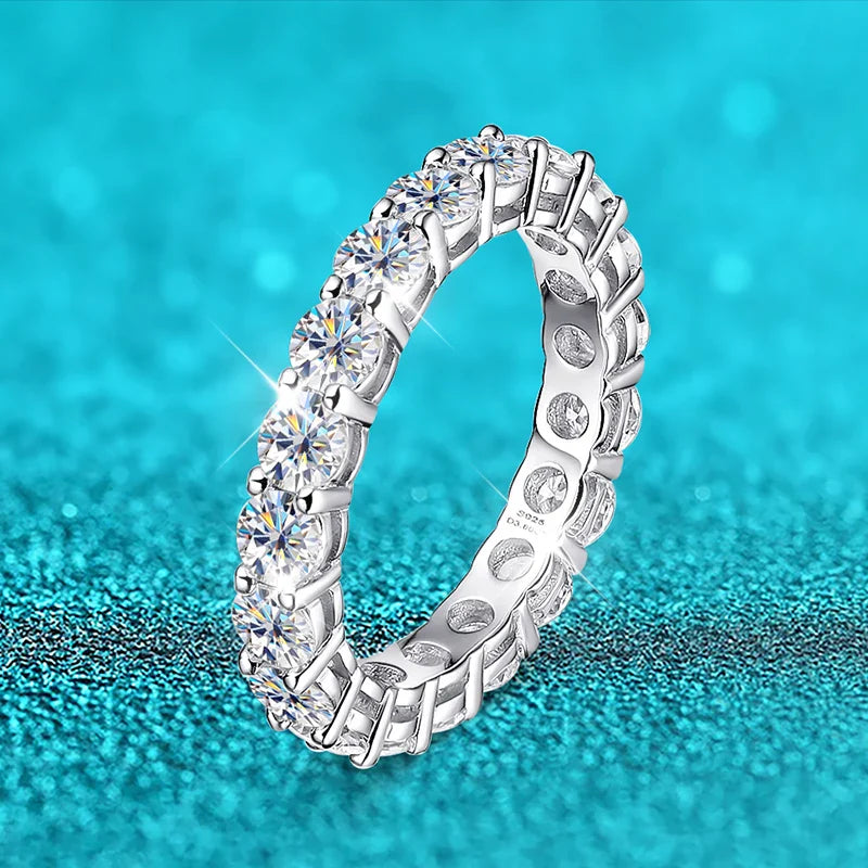 2-5mm Full Moissanite Ring for Women Sparkling Wedding Eternity Bands 100% S925 Sterling Silver Jewelry Classic Ring