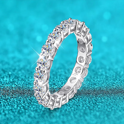 2-5mm Full Moissanite Ring for Women Sparkling Wedding Eternity Bands 100% S925 Sterling Silver Jewelry Classic Ring