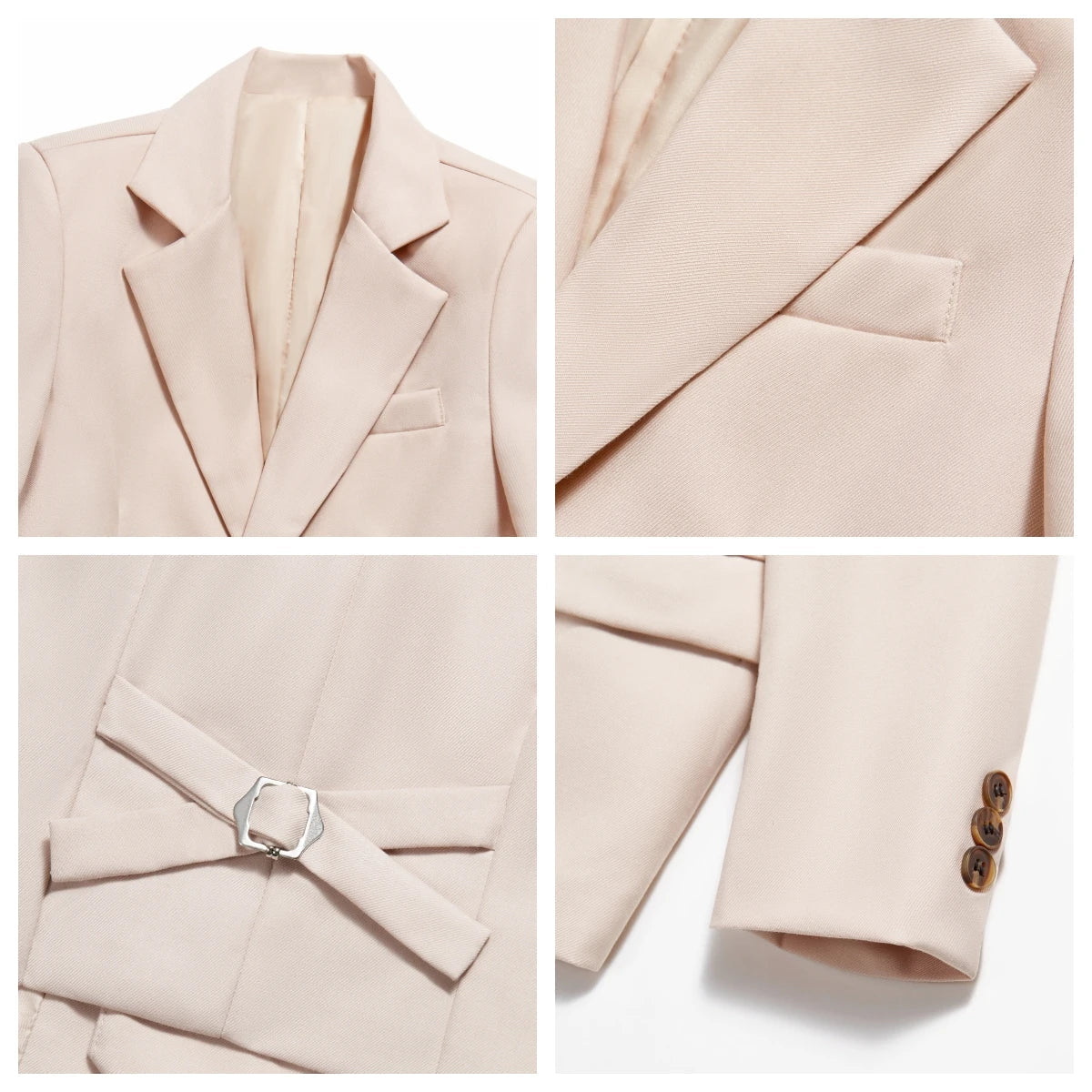 Beige Boy's Formal Suit Set, 4 Pieces Regular Fit Kids Smart Prom Suits, Jacket Vest Pants Tie Classy Solid Tuxedo For Wedding