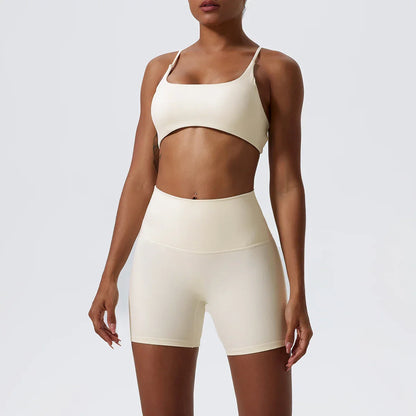 Two Pieces Yoga Set Women Gym Shorts Sports Suit Female Soften Skin-Friendly Activewear Beauty Back Women Sportswear