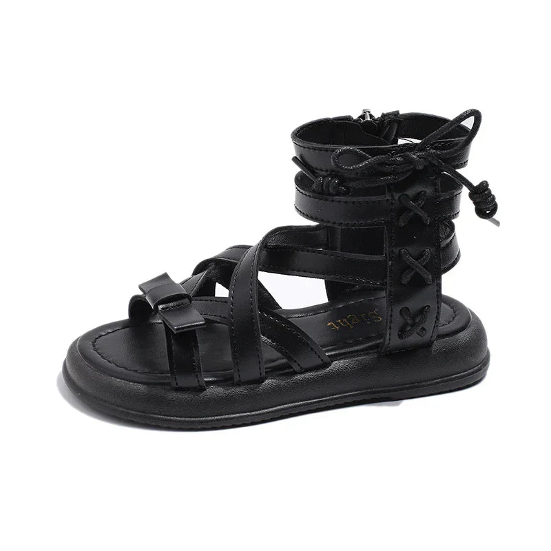 Girls Gladiator Sandals 2025 New Summer Children Fashion Princess High-top Shoes Versatile Kids Causal Beach Holiday Sandals
