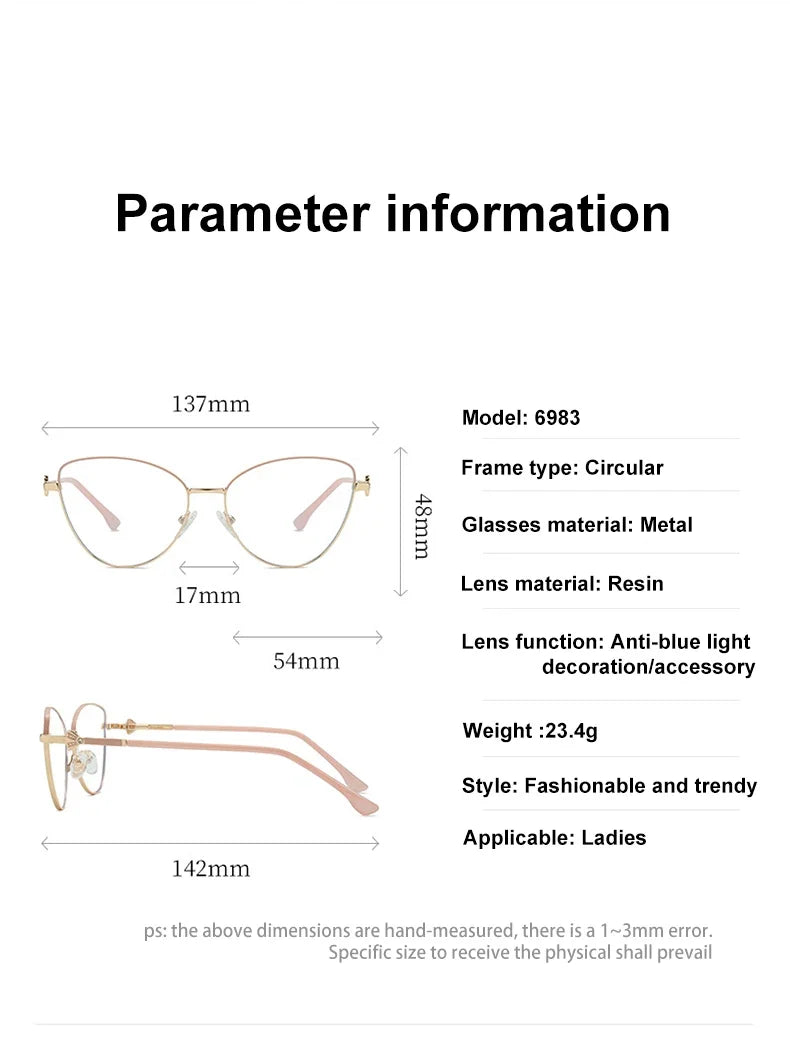 New Fashion Simple Cat's Eye Personalized Frame Design Women's Anti-Blue Light Reading Glasses Customizable Prescription