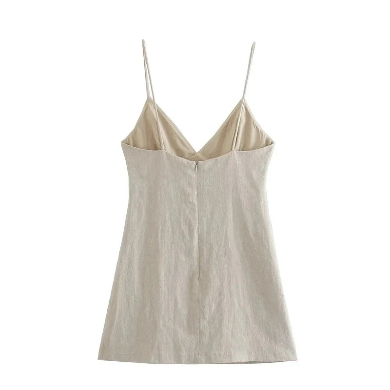 Women Chic Fashion Sleeveless Lnlay Mini Dress Vintage Thin Straps Summer Female Dresses Vestidos Mujer