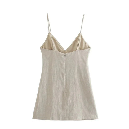 Women Chic Fashion Sleeveless Lnlay Mini Dress Vintage Thin Straps Summer Female Dresses Vestidos Mujer