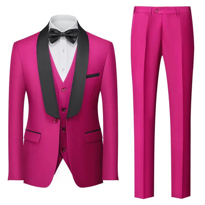 Red Men's Suit 3 Piece, Wedding Party Dress Jacket with Pants Vest, Blue, Green, Gray, Black Available, Asian Size M-5XL 6XL