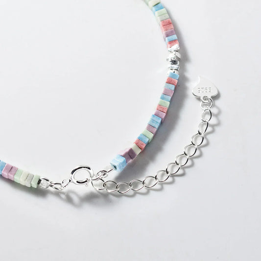 Bracelet chaîne carrée punk en argent sterling 925 coloré, maille coloris arc-en-ciel plaqué platine pour femme, bijoux fins