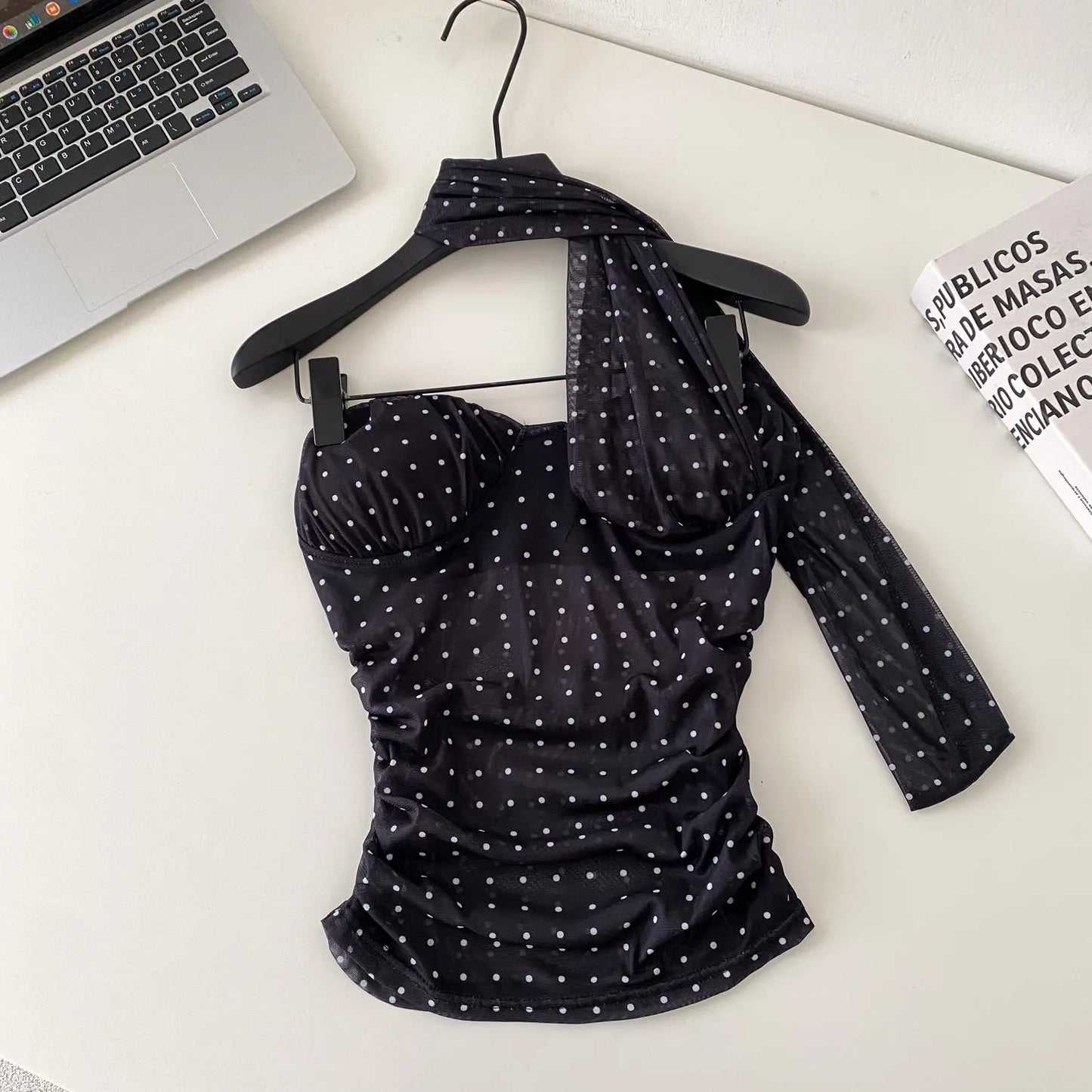 Polka Dot Holiday Top Women Strapless Backless Ribbons Sheer Spicy Girl Camisole 2026 Summer Mesh Hotsweet Sexy Camis
