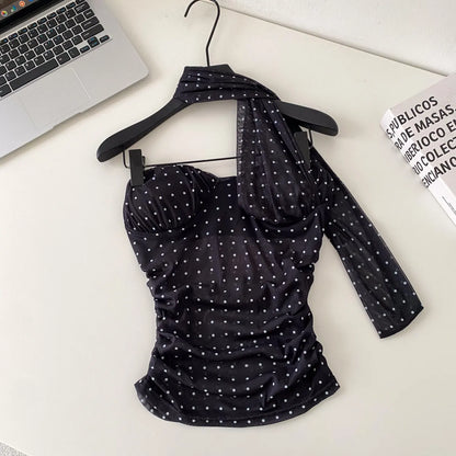 Polka Dot Holiday Top Women Strapless Backless Ribbons Sheer Spicy Girl Camisole 2026 Summer Mesh Hotsweet Sexy Camis