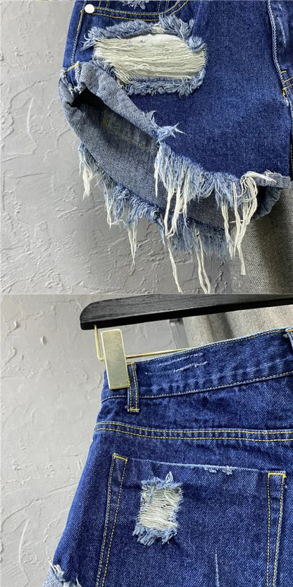 Sexy Low-waisted Denim Shorts 2026 New Summer Hole A Wide-leg Pants Ripped Jeans for Women