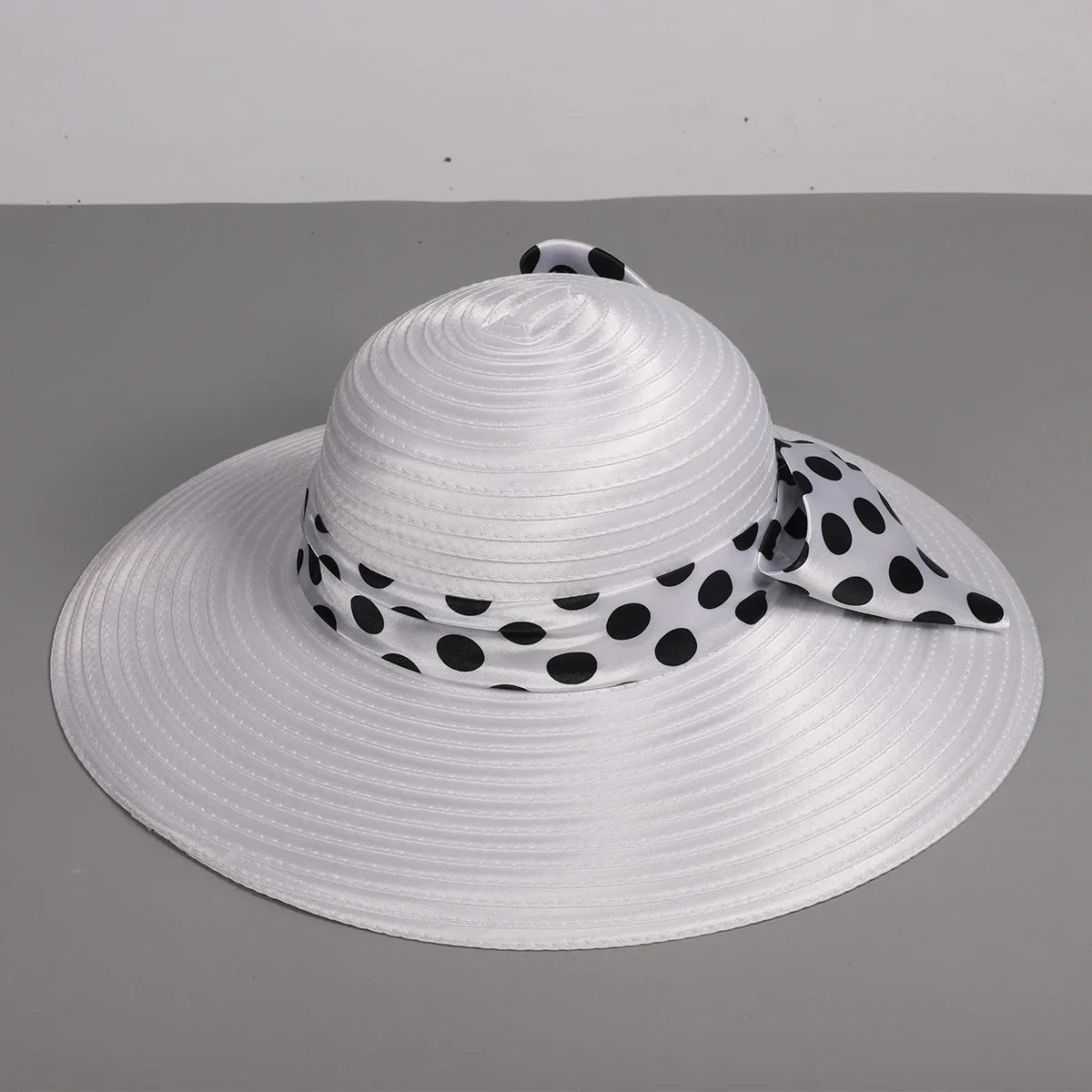 Elegant Women Wide Brim Rose Black Patchwork Polka Dots Kentucky Hat For Wedding Party Hat Big Bowknot Fedora Beach Cap
