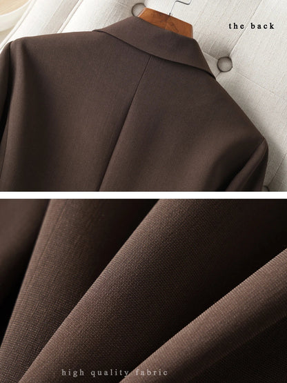 Brown Blazer for Women Spring and Autumn Workplace Style Versatile Casual, Long-Sleeved Small Suit Jacket