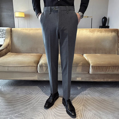 New Men Casual Solid Color Suit Pants Fashion Men Slim Fit Business Social Dress Pants Formal Wedding Social Party Male Trousers
