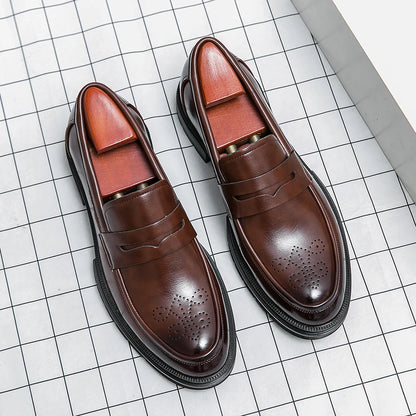 Spring Luxury Thick soled Casual Shoes Men's Black Penny loafers men Brown Business Office Dress Shoes for Mentênis masculino