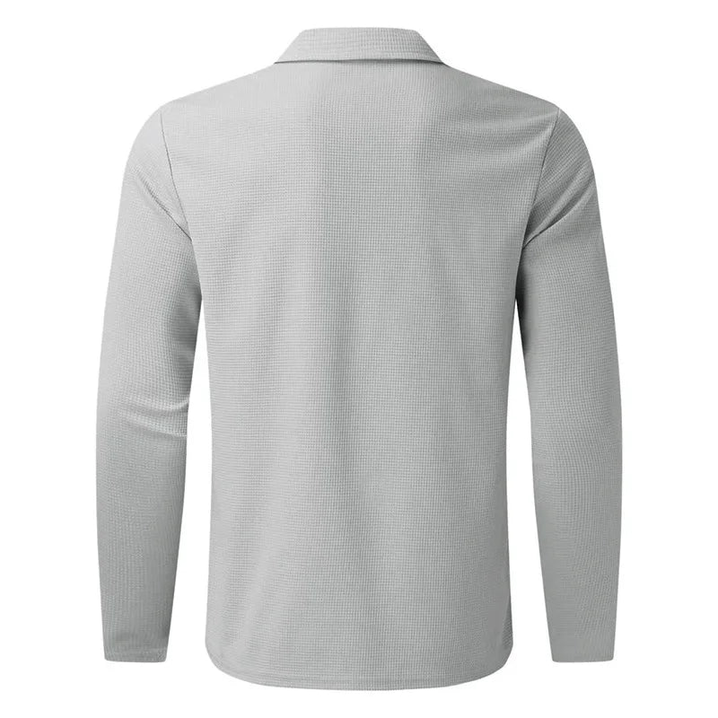 2024 men's new waffle long-sleeved lapel zipper cardigan casual sports suit