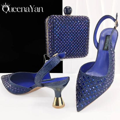 Glamorous Silver Color Occasions Party Wedding Lady Shoes and Bag Set In Stock Elegant Heels with Matching Purse
