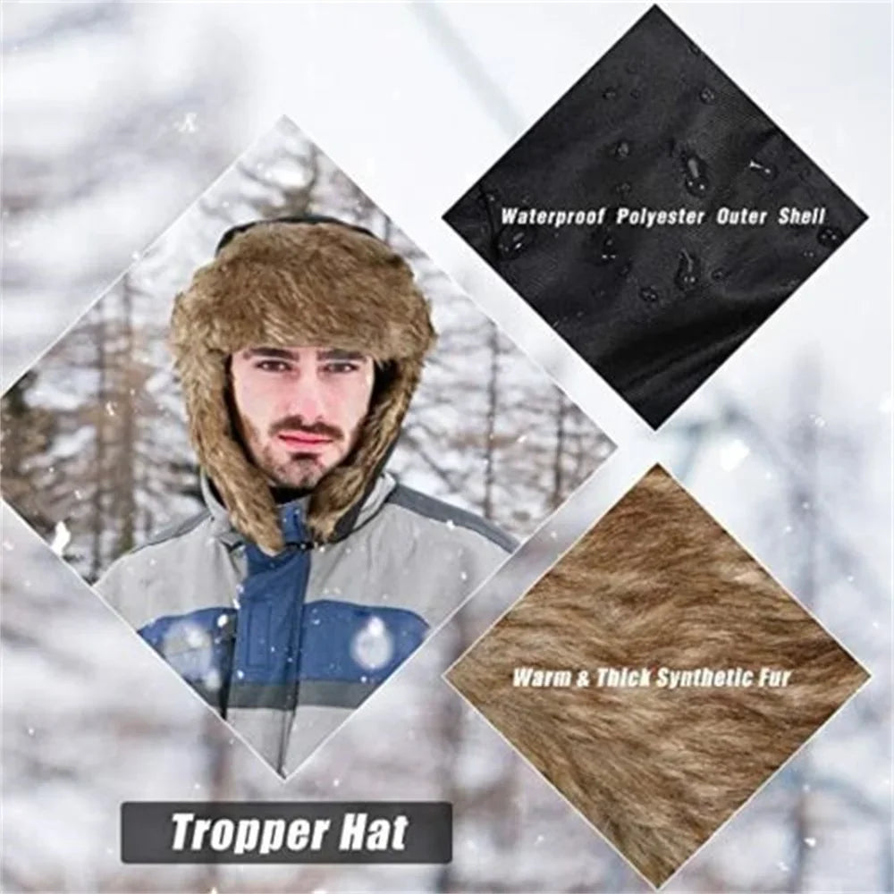 Warm Russian Aviator Trapper Cap with Earflap Outdoor Winter Knit Hat Unisex Stylish Cold Weather Headwear