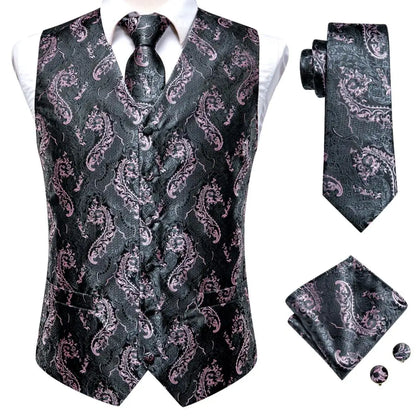 Fashion Silk Vest For Men Classic Gold Champane Yellow Waistcoat Jacket Tie Hankerchief Cufflinks Sets Dress Suit Wedding Hi-Tie
