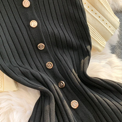 Women Dress 2026 Spring and Summer Elegant Patchwork One-Piece Knitted Maxi Dress Office Lady Slim Waist Sweater Dress