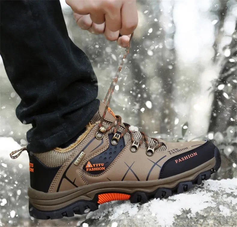 Brand Men Winter Snow Boots Waterproof Leather Sneakers Super Warm Men's Boots Outdoor Male Hiking Boots Work Shoes Size 39-47