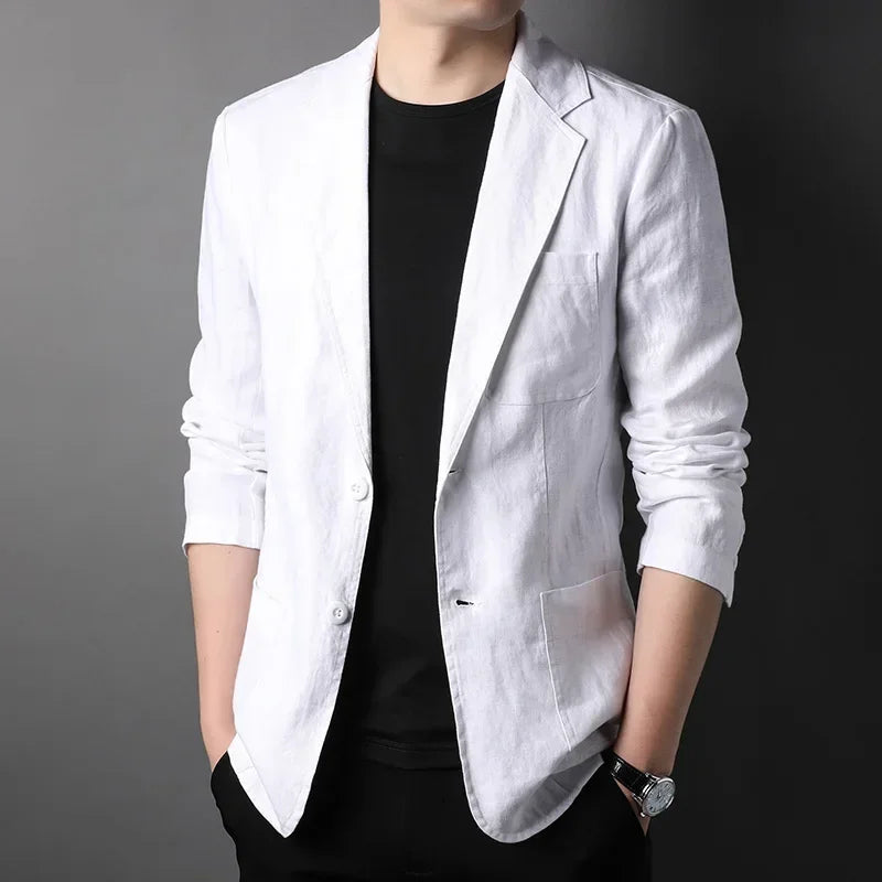 Spring Summer 2025 New High-quality Men's Fashion Handsome Linen Suit Thin Men's Coat