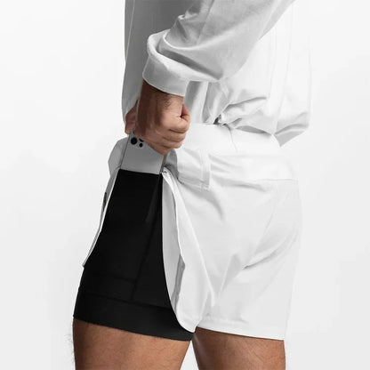 Mens Gym 2 in 1 Jogger Sport Short Pants Man Quick Dry Running Workout Basketball Shorts Male Gym Fitness Sweatpant Bottoms