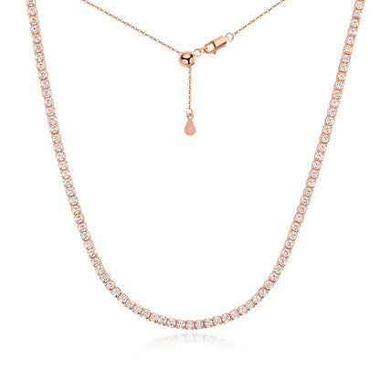 2mm Moissanite Tennis Necklaces for Women Solid s925 Silver Adjustable Choker Chain Wedding Diamond Rhinestone Necklace