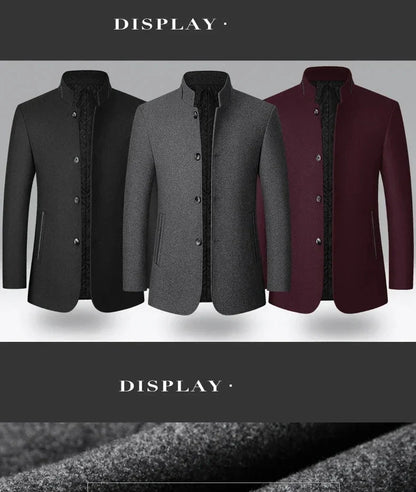 Brand 2026 Winter Coat Mens Chinese Stand Collar Solid Coats for Man Autumn and Winter Business Casual Woolen Jacket