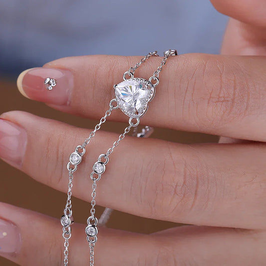 Bracelet de Charme en Moissanite Certifiée Cœur de 1,2 Carat avec Chaîne de Poignet en Argent S925 à Bulles Rondes pour Femmes, Bijoux Fins, Cadeau