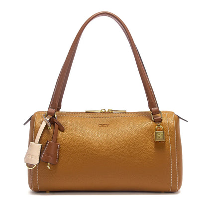 Autumn/Winter New Collection Simple Large Capacity Brown Shoulder Bag Texture Handbag Fashionable Women's Boston Bag