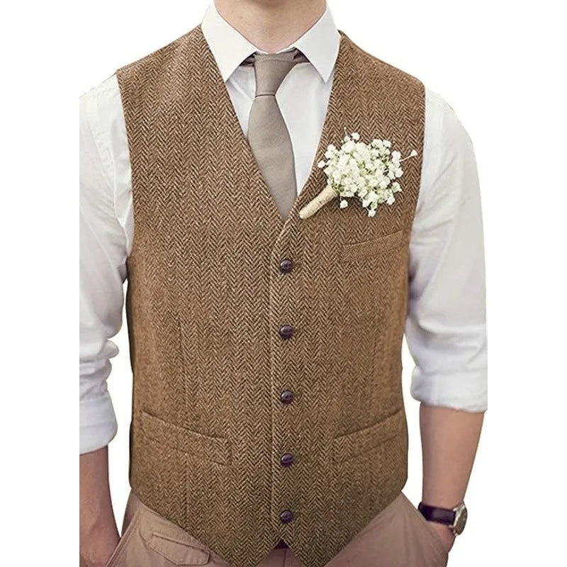 Men Vest Silver Herringbone V Neck Single Button Waistcoat For Wedding Banquet Birthday Business Casual Work Men Suit