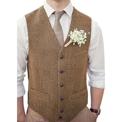 Men Vest Silver Herringbone V Neck Single Button Waistcoat For Wedding Banquet Birthday Business Casual Work Men Suit