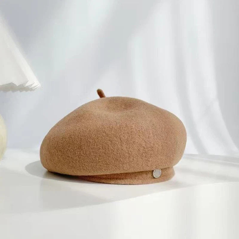 Women French Art Retro Wool Felt Autumn Solid Colors Warm Winter Beanie Hat Beret Cap For Female
