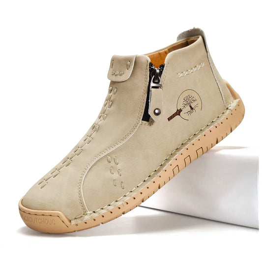 Classic Handmade Leather Men Shoes Zipper Design Outdoor Sneakers Slip On Breathable Casual Shoes Leather Men Ankle Boots