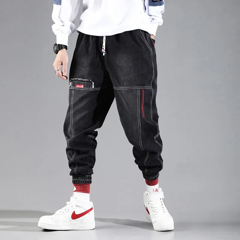 Plus Size 5XL Men's Baggy Harem Jeans Hip Hop Male Trousers Black Blue Cargo Jeans Man Fashion Streetwear Denim Jogger Pants