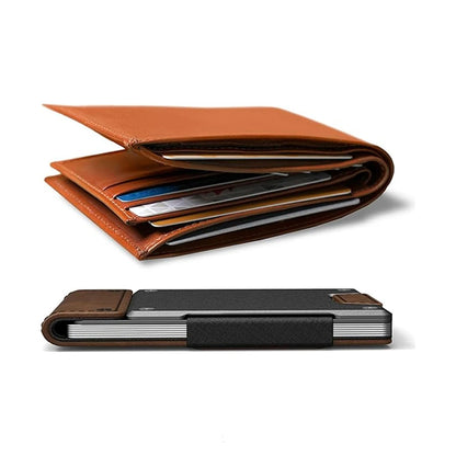 Men's Slim Minimalist Wallet Leather Metal RFID Blocking Front Back Pocket Card Holder