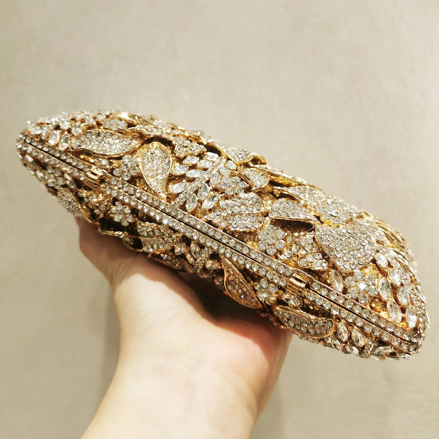 New Arrival Woman Silver Gold Diamond Evening Bag Flower Crystal Birthday Party Handbag Wedding Bridal Gala Floral Purse