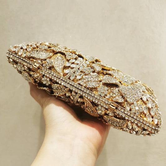 New Arrival Woman Silver Gold Diamond Evening Bag Flower Crystal Birthday Party Handbag Wedding Bridal Gala Floral Purse