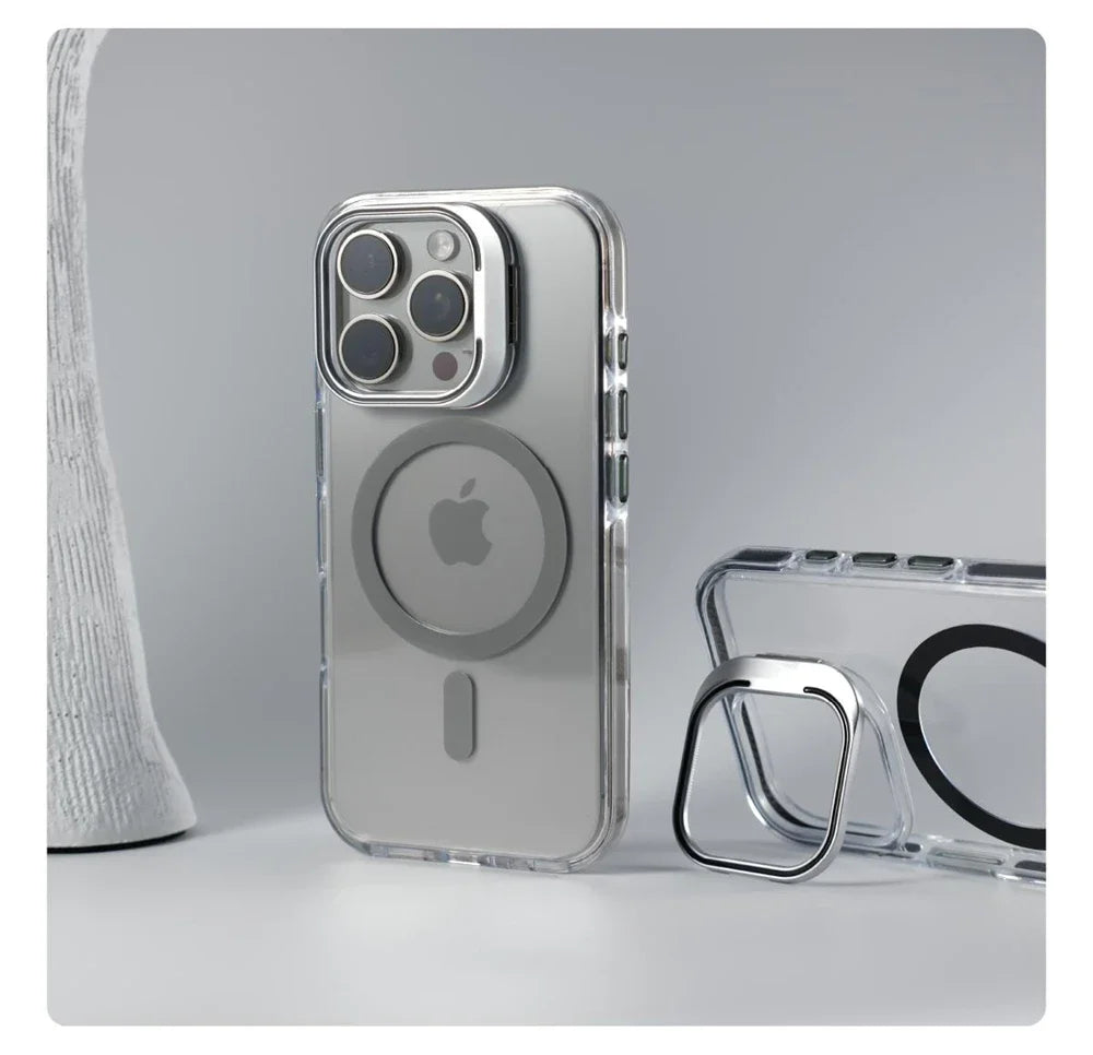 Luxury Lens Holder Shockproof Magnetic Case For iPhone 16 15 14 Plus 13 12 17 Pro Max 17Air 16e Magsafe Fashion Clear Cover