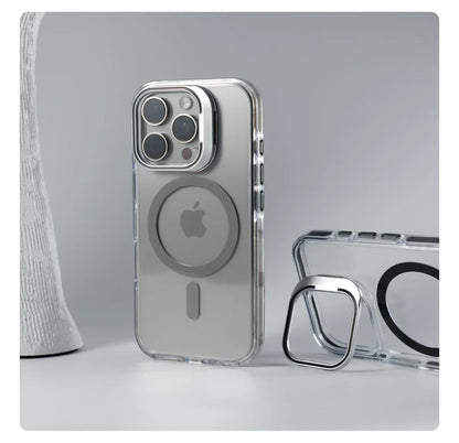 Luxury Lens Holder Shockproof Magnetic Case For iPhone 16 15 14 Plus 13 12 17 Pro Max 17Air 16e Magsafe Fashion Clear Cover