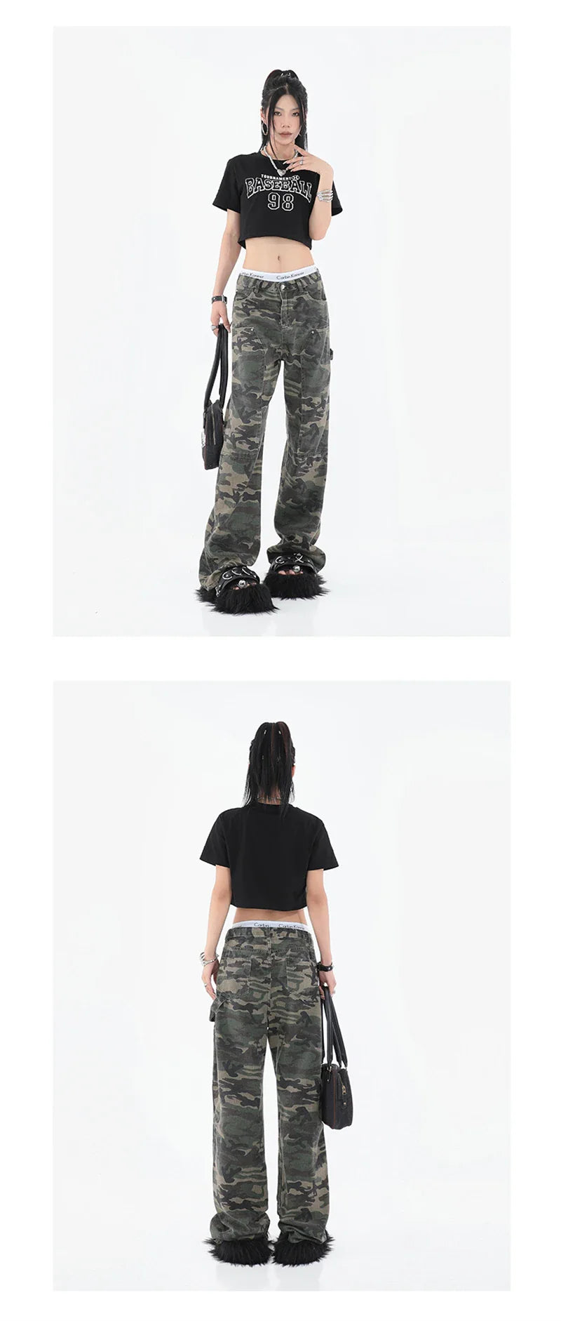 2025 Women Fashion Camouflage Jeans Loose High Waist Cargo Pants Straight Jeans Baggy Pants Casual Denim Trousers Feamle Y2k