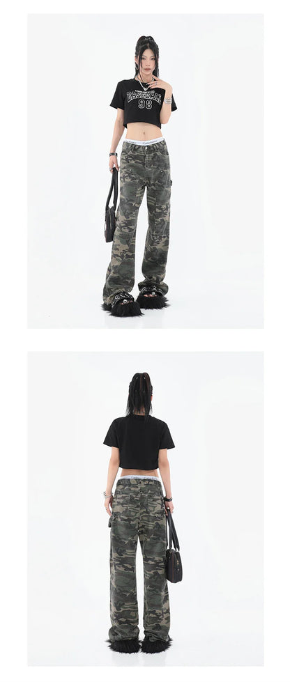 2025 Women Fashion Camouflage Jeans Loose High Waist Cargo Pants Straight Jeans Baggy Pants Casual Denim Trousers Feamle Y2k