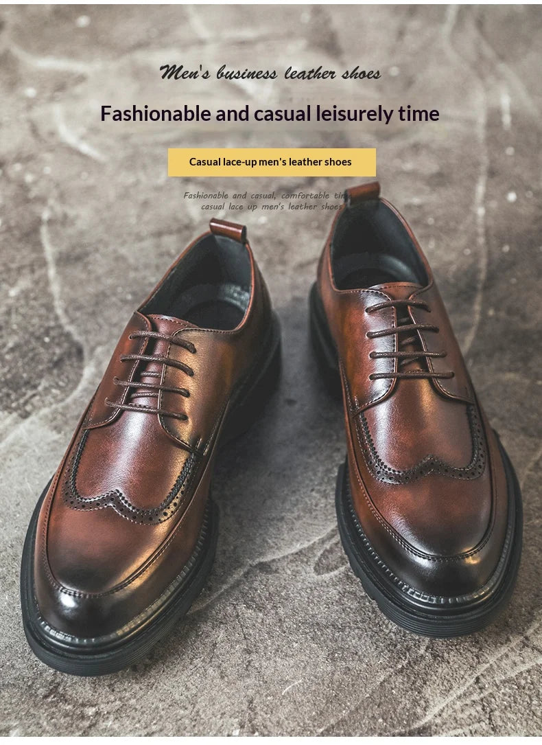 Big Size Men Height Increaseing Dress Brogue Shoes Gentleman Suit Elevator Shoes Oxford Invisible Heel 4/7/9CM Wedding Man Shoes